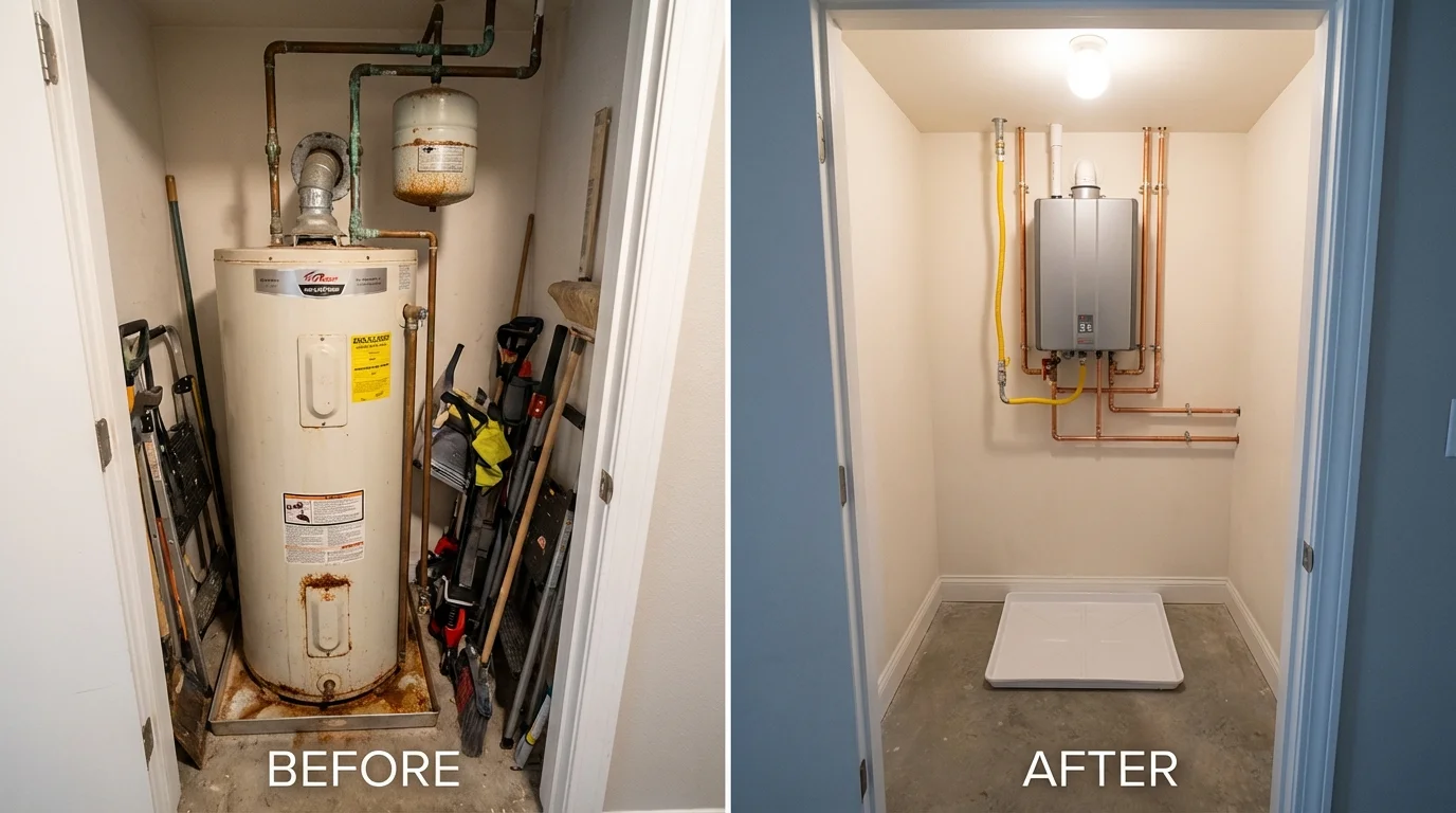 Tank water heater versus wall-mounted tankless unit comparison for Marlin, TX homeowners